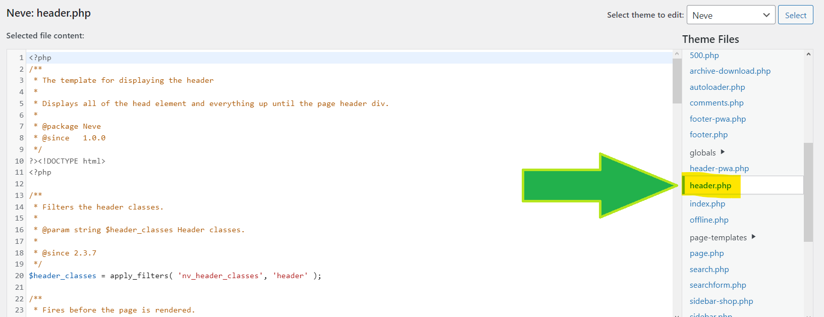 Locate Header.php